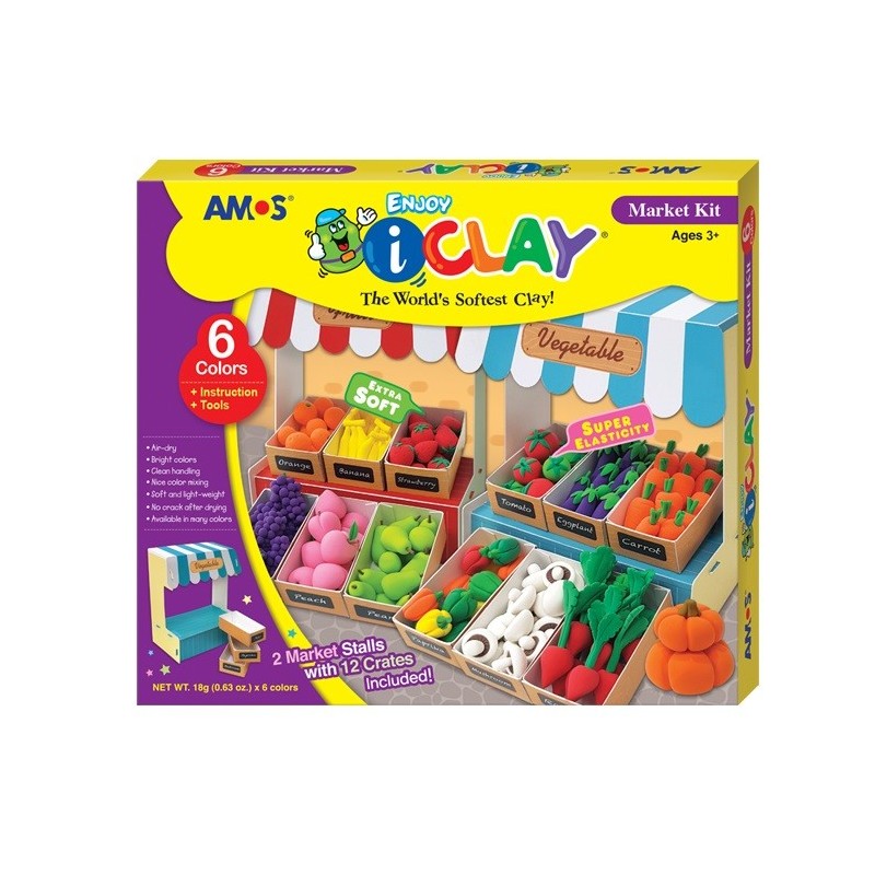 Set plastilina copii iClay AMOS 6 culorix18g accesorii