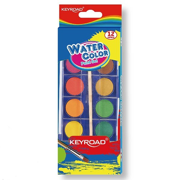 Acuarele 12 culori KEYROAD KR971352+pensula/carcasa plastic