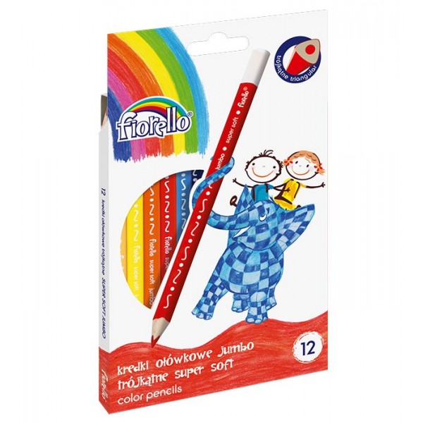 Set creioane colorate lungi 12 culori Jumbo Fiorello Soft triunghiulare 170-2218