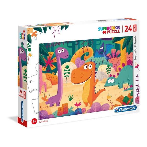 Puzzle carton 24 piese CLEMENTONI Maxi Jurassic Friends Supercolor 28506/434854 +3