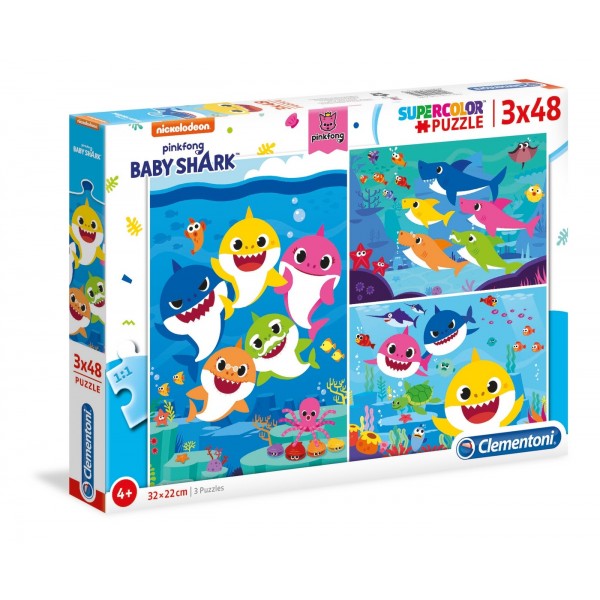Puzzle carton 3x48 piese CLEMENTONI Baby Shark Supercolor 25261/471283 +4