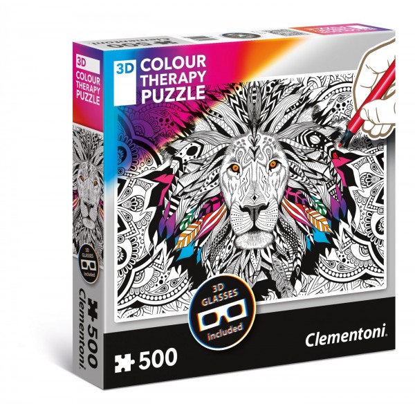 Puzzle carton 500 piese CLEMENTONI Lion 3D Colour Therapy Puzzle 35051/399271 +14