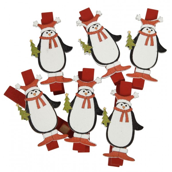 Accesorii creatie - lemn - carlig pinguin, colorat, 3.5cm, set 6 buc, Colorarte