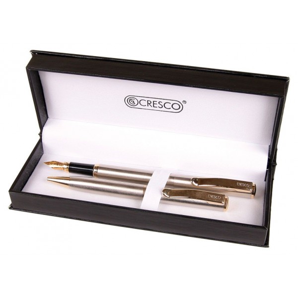 Set cadou stilou + pix Cresco Classic 830019 CL-04, corp metalic argintiu clips auriu