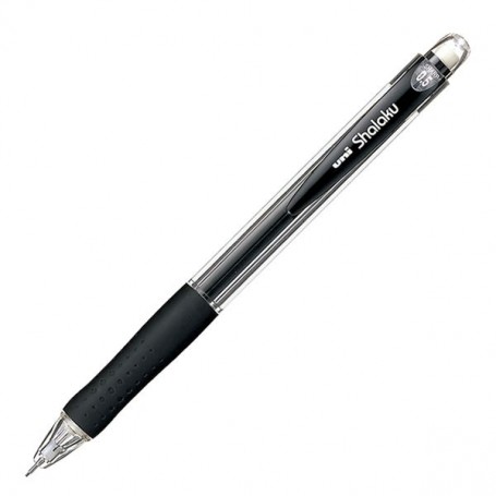 Creion mecanic UNI Shalaku M5-100, 0.5mm, grip cauciucat, corp transparent negru, cu guma de sters