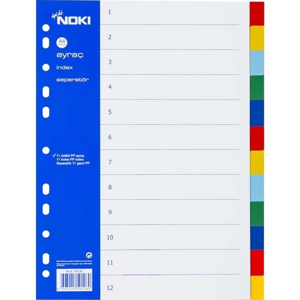 Separator A4 plastic NOKI, 59126 set de 12, colorat