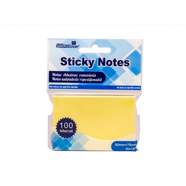 Notes adeziv Office Cover A02, 100 coli, 50x75mm, galben pastel, blister