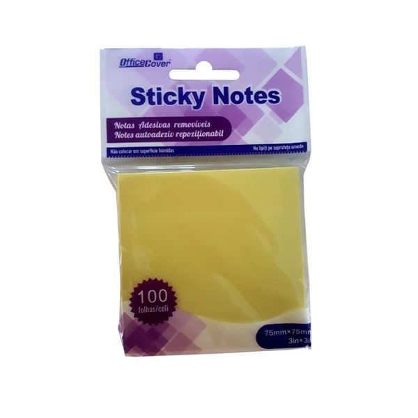 Notes adeziv Office Cover A03, 100 coli, 75x75mm, galben pastel, blister