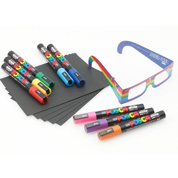 Marker UNI PC-5M Posca 18-25mm set 5 culori+ochelari