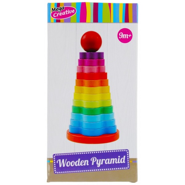 Jucarie bebelusi din lemn - piramida, multicolora - MegaCreative 474355, 9+ luni