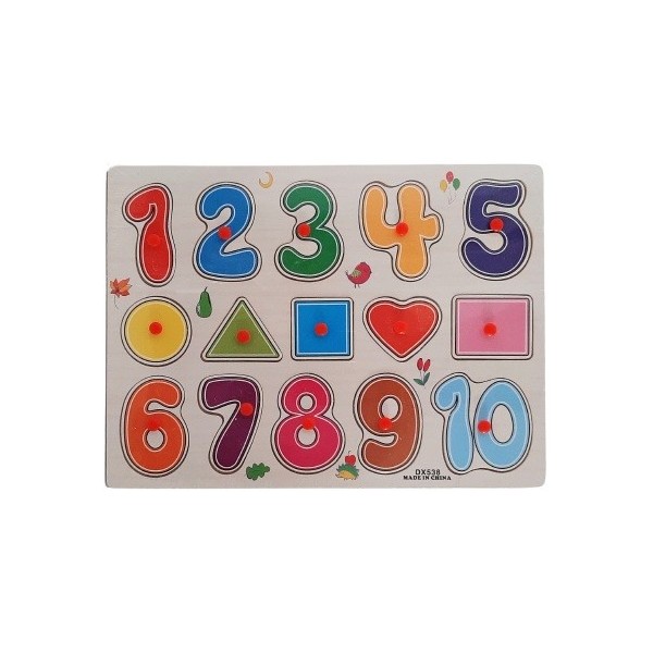 Puzzle lemn educativ - Cifre si forme, 15 piese, 3+ ani, Colorarte, DX 538