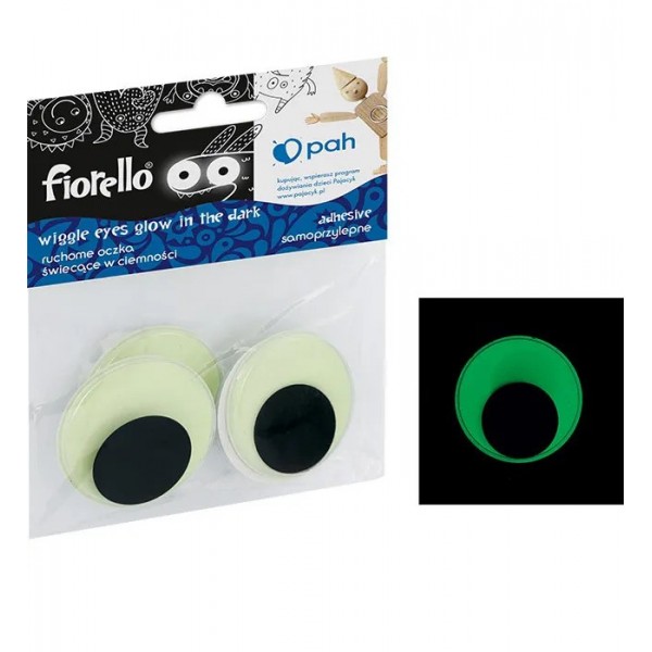 Accesorii creatie - ochi mari plastic, negru, 40mm, fosforescenti, set 4 buc, Fiorello, GR-KE04-40F / 170-2561