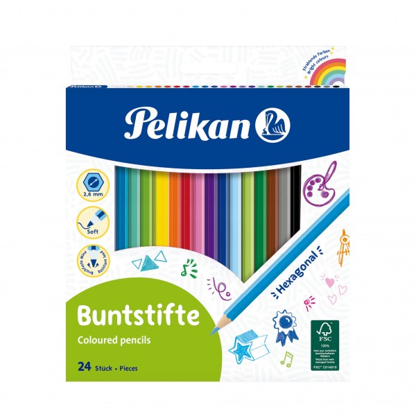Creioane colorate Pelikan 724013, 24 culori, lacuite, blister carton