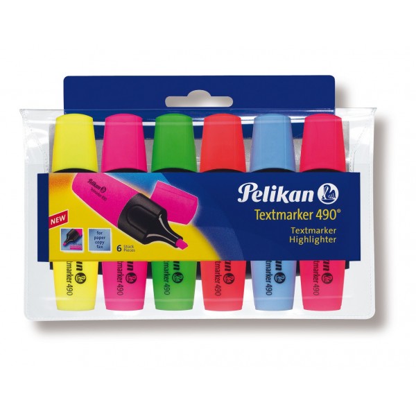 Textmarker Pelikan 490 943316, varf tesit, 1-5mm, set 6 culori fluorescente (galben, roz, verde, orange, albastru, rosu)