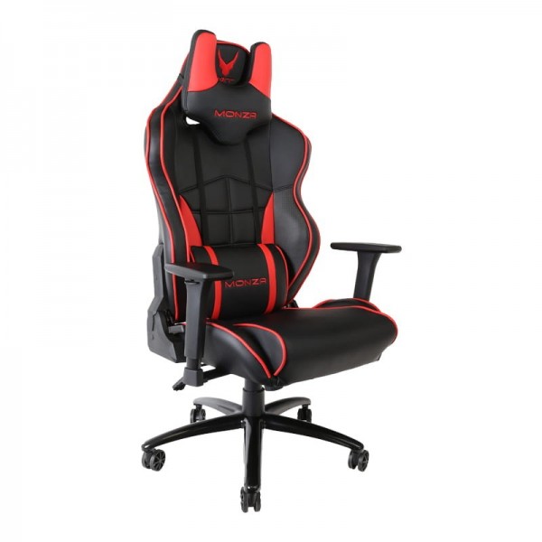 Scaun birou gaming Omega Varr Monza, reglaj lombar, inaltime, cotiere, imitatie piele, negru-rosu