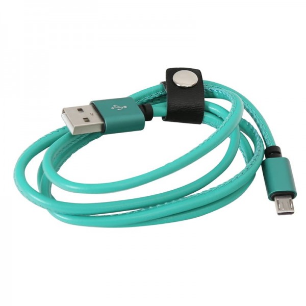 Cablu Platinet micro USB protectie din piele, 1m, 43294, verde