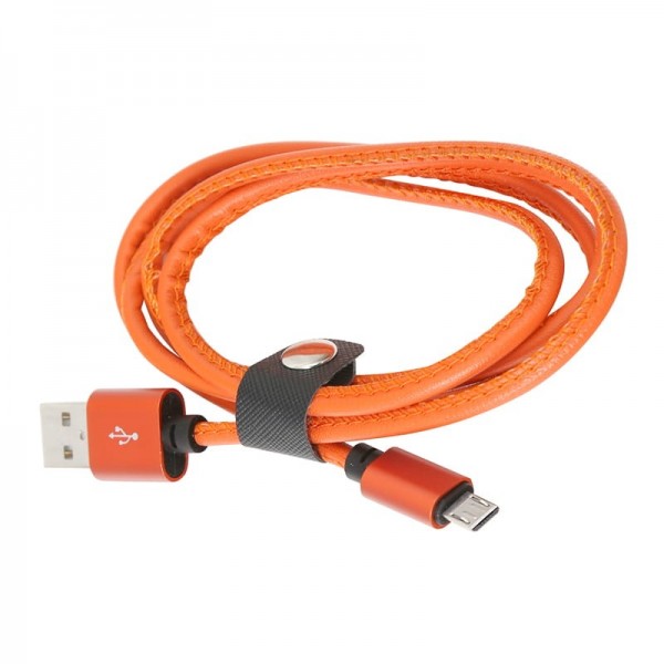 Cablu Platinet micro USB protectie din piele, 1m, 43295, portocaliu