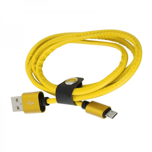 Cablu Platinet micro USB protectie din piele, 1m, 43296, galben