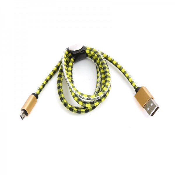 Cablu microUSB - USB A Platinet, 1m, imitatie piele, galben cu negru, 43322