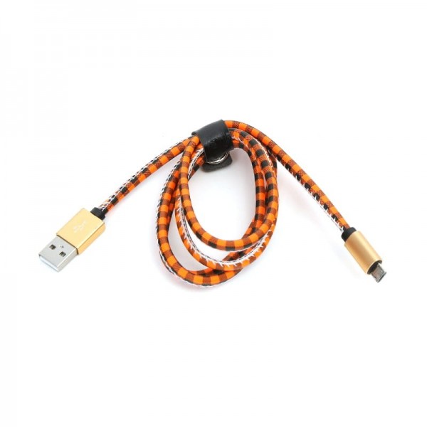 Cablu microUSB - USB A Platinet, 1m, imitatie piele, portocaliu cu negru, 43325