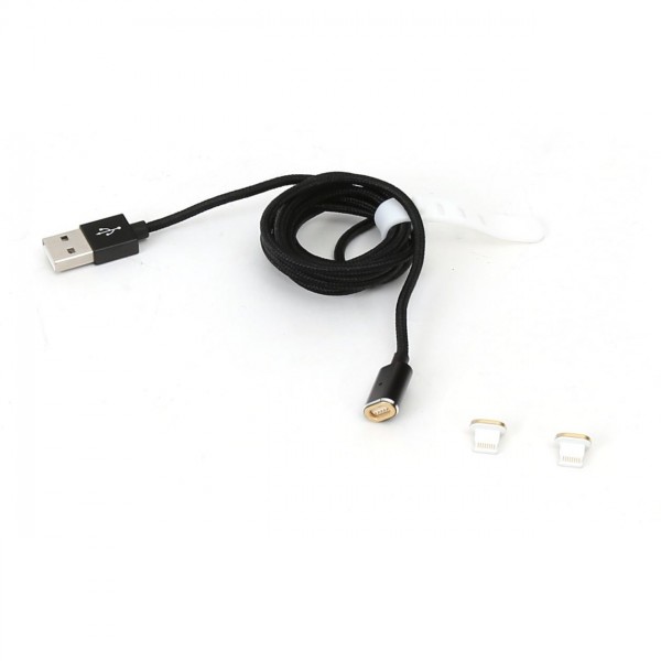 Cablu lightning (iPhone) - USB A Platinet, 1.2m, PVC, negru, 2 conectori magnetici, PUCMPIP1B, 43608