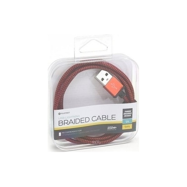 Cablu lightning (iPhone) - USB A Platinet, 1m, textil, rosu, PUCFBIP1R, 43316