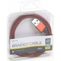 Cablu lightning (iPhone) - USB A Platinet, 1m, textil, rosu, PUCFBIP1R, 43316