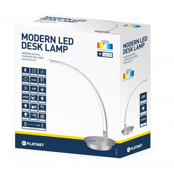 Lampa birou Platinet, aluminiu+PC, 6W, forma curbata, PDL531, 43606