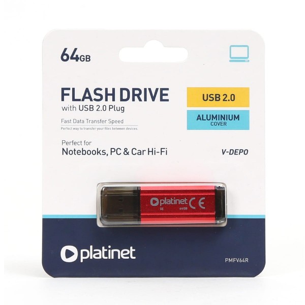 MemoryStick 64GB Platinet USB 2.0 X-Depo, carcasa aluminiu, PMFV64R, 45274, rosu