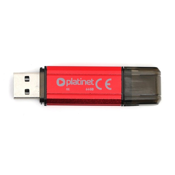 Stick memorie 64GB Platinet PMFV64R 45274, USB 2.0, carcasa aluminiu, rosu