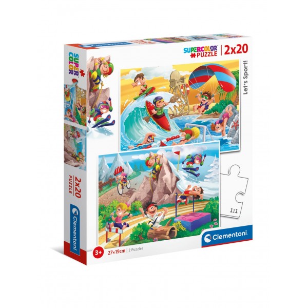 Puzzle carton 2in1 20 piese Clementoni Supercolor - Let's sport!, set 2x, 24780, 3+ ani