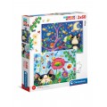 Puzzle carton 2in1 60 piese Clementoni Supercolor - Kitty and bugs, set 2x, 21618, 5+ ani