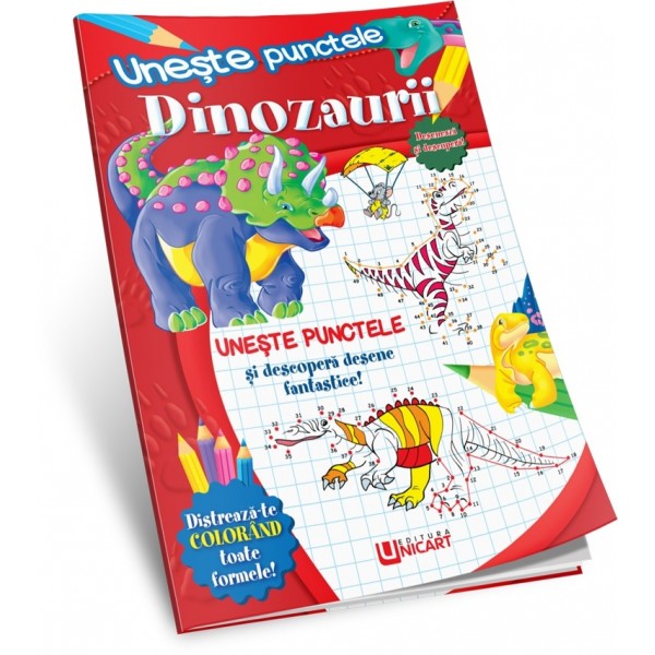 Carte de colorat A4, Uneste Punctele - Dinozaurii, Unicart