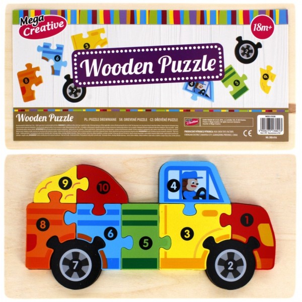 Jucarie bebelusi din lemn - puzzle camion, multicolor - MegaCreative 474356, 18+ luni