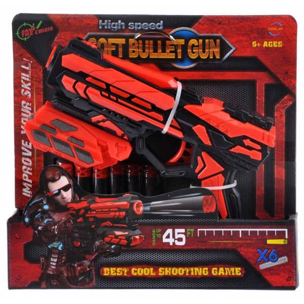 Blaster - pistol 18.5cm, include 6 proiectile din spuma, rosu-negru, 6+ ani, MegaCreative, 461273