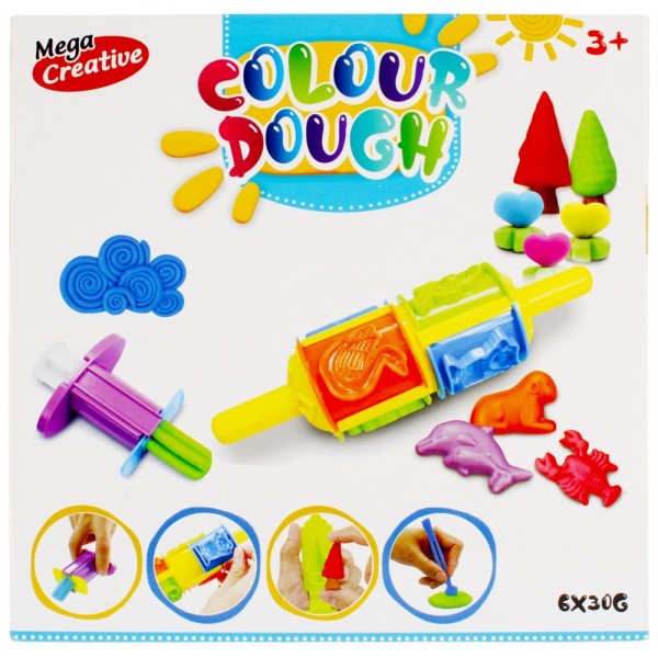 Plastilina Mega Creative Colour Dough 471261, 6x30g, cu accesorii, +3 ani, set 6 culori
