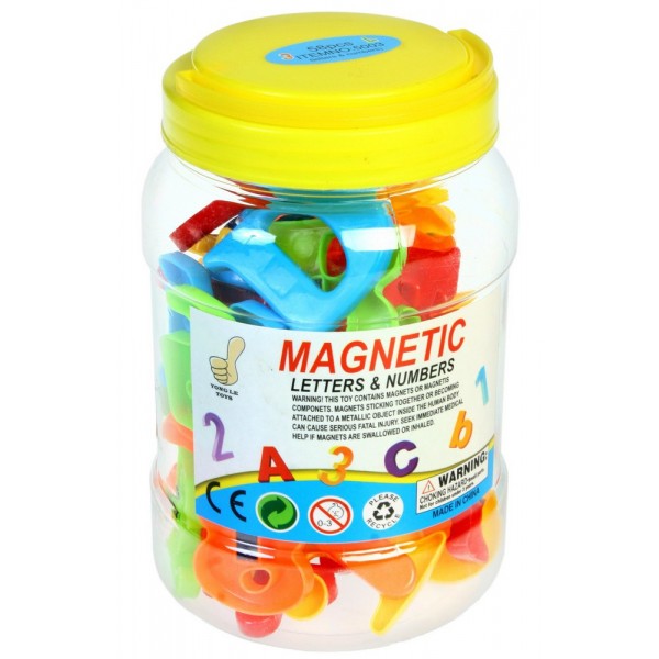 Set creatie litere si cifre magnetice, no. 5003, 58 pcs/borcan, diverse culori, MegaCreative, 406337