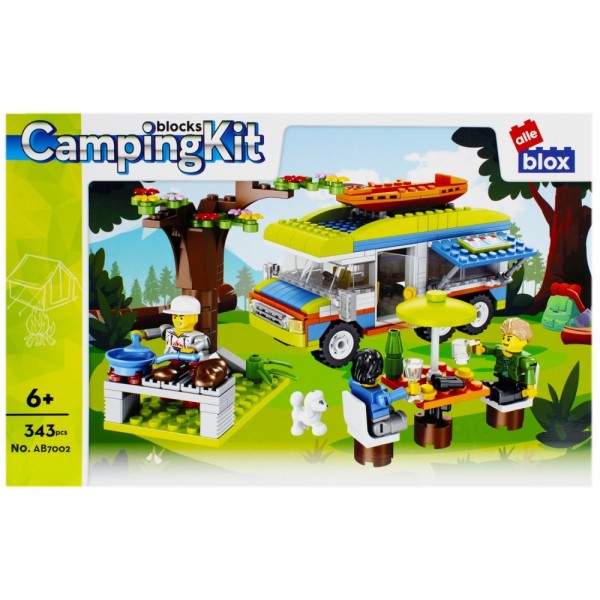 Set de constructie Alleblox Camping Kit - cu rulota la picnic - AB7002 / 478256, 343 piese, 6+