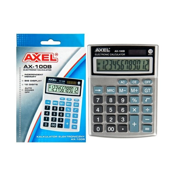 Calculator de birou Axel AX-100B 346808, 12 digiti, alimentare baterie + solar, ecran inclinat