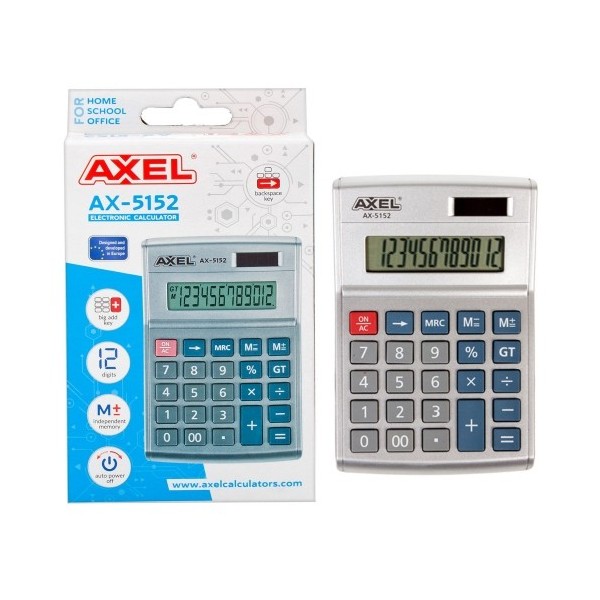Calculator de birou Axel AX-5152 347683, 12 digiti, alimentare baterie + solar, ecran inclinat