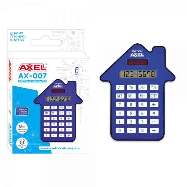 Calculator de birou Axel AX-007 457669, 8 digiti, alimentare baterie + solar, albastru