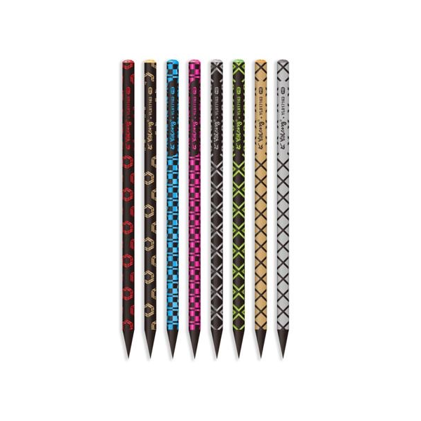 Creion grafit CNX YL817163, HB, corp rotund diverse culori, motive geometrice