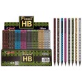 Creion grafit CNX YL817163, HB, corp rotund diverse culori, motive geometrice