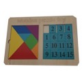 Puzzle lemn educativ - Tangram forme geometrice si numere 1-15, 22 piese, 3+ ani, CNX