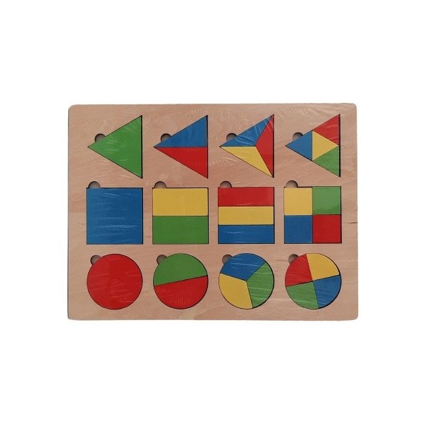Puzzle lemn educativ - Figuri geometrice colorate, 30 piese, 3+ ani, CNX