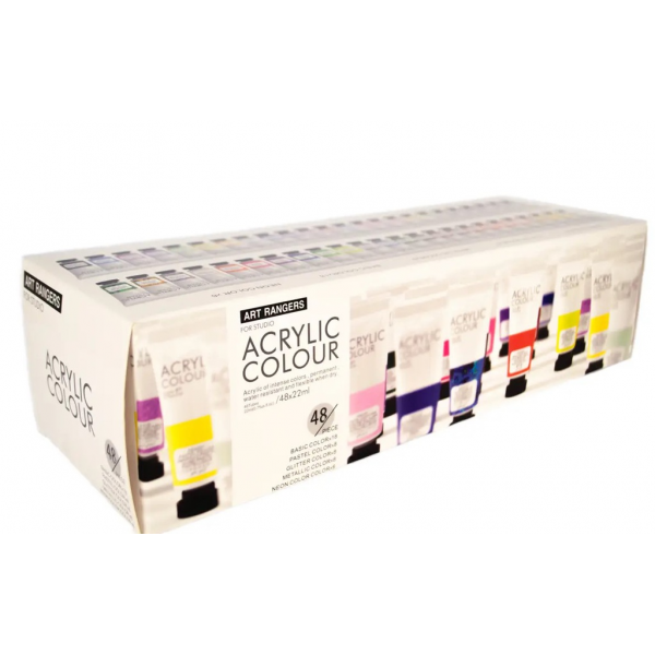 Culori acrilice Magi-Wap Art Rangers, 48 culori x 22ml, culori de baza, culori pastel, metalice, cu sclipici, FEA4822T-2