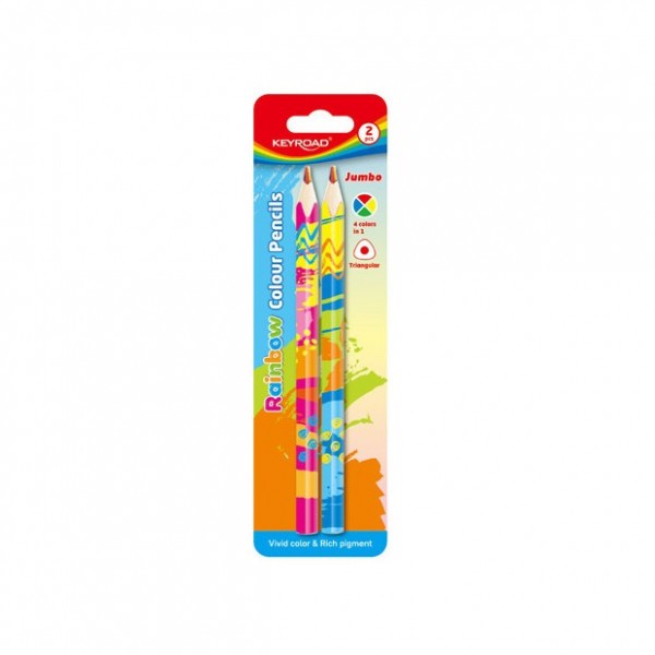 Creioane colorate Keyroad Jumbo Rainbow KR972102, triunghiulare, 2 culori, blister carton
