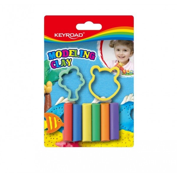 Plastilina Keyroad KR971342, 6 culori (50g)+2 matrite/blister