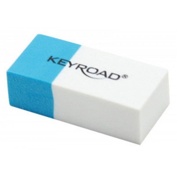Radiera Keyroad Duo KR971645, dreptunghi, 39x17x12mm, alb-albastru, 2/3 pentru creion, 1/3 pentru pix, cerneala