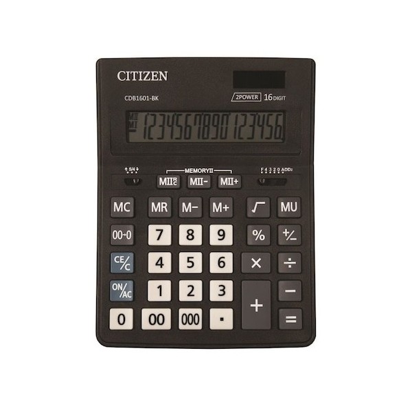 Calculator de birou Citizen CDB1601-BK, 16 digiti, alimentare baterie + solar, ecran inclinat